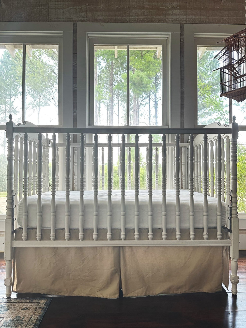 Oatmeal Tailored Cotton Crib Skirt handmade heirloom nursery - High Cotton Textile