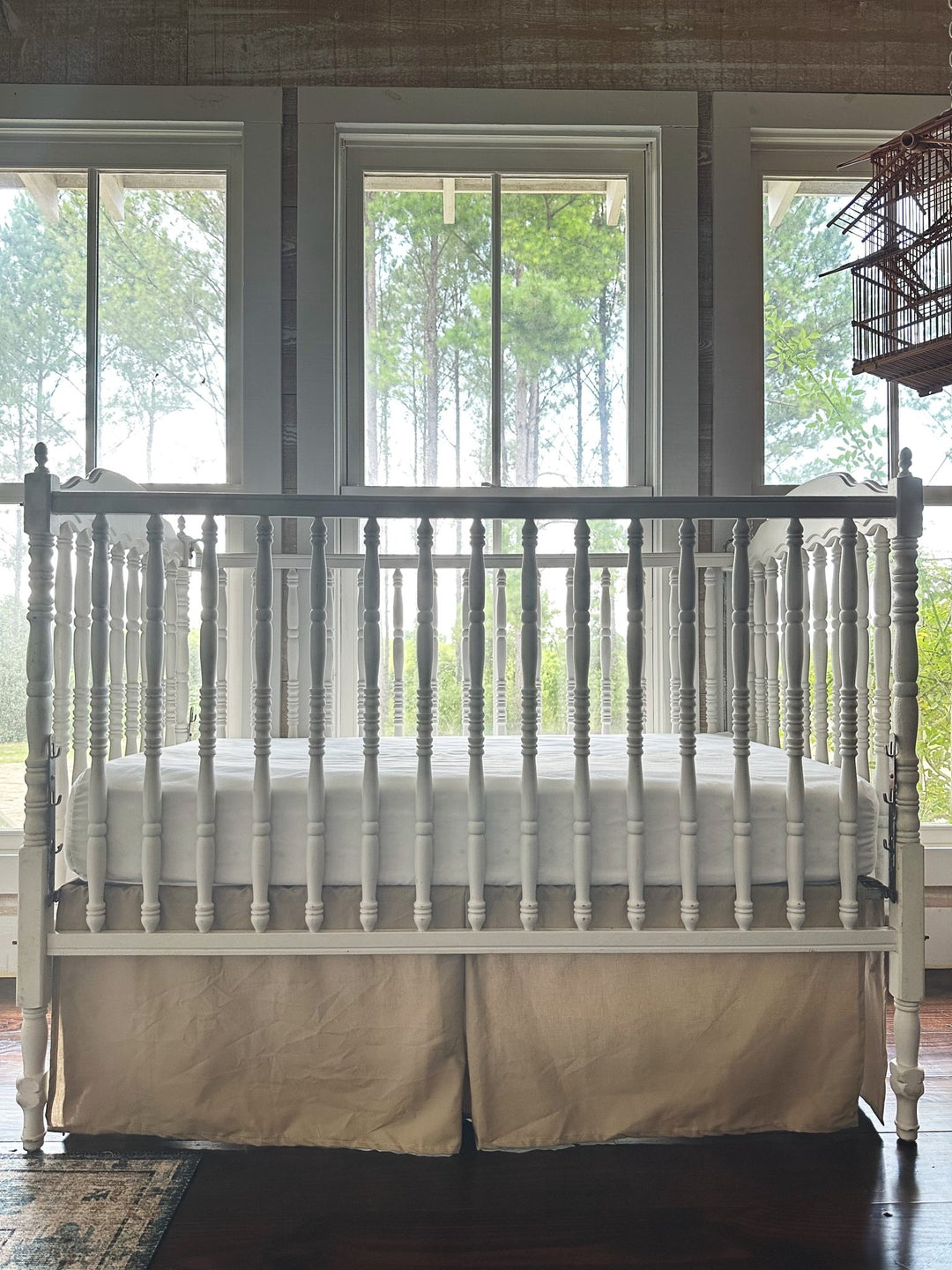 Oatmeal Tailored Cotton Crib Skirt handmade heirloom nursery - High Cotton Textile