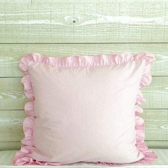 Parfait Pink 26x26 Ruffled Euro Sham handmade heirloom nursery - High Cotton Textile