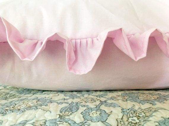 Parfait Pink 26x26 Ruffled Euro Sham handmade heirloom nursery - High Cotton Textile