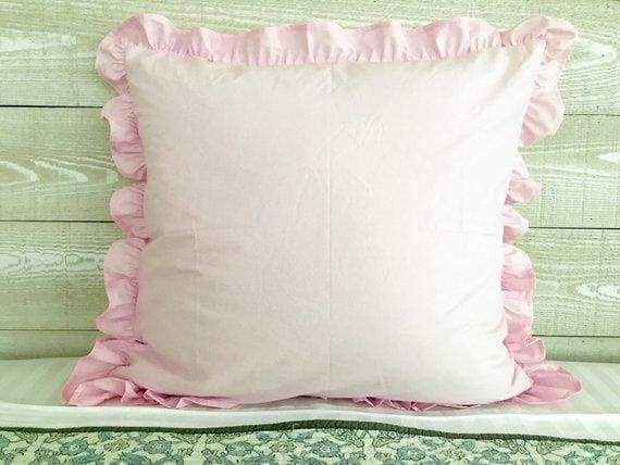 Parfait Pink 26x26 Ruffled Euro Sham handmade heirloom nursery - High Cotton Textile