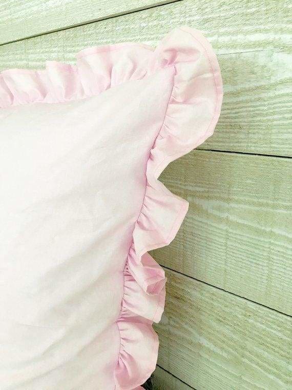 Parfait Pink 26x26 Ruffled Euro Sham handmade heirloom nursery - High Cotton Textile