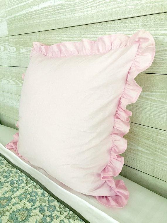 Parfait Pink 26x26 Ruffled Euro Sham handmade heirloom nursery - High Cotton Textile