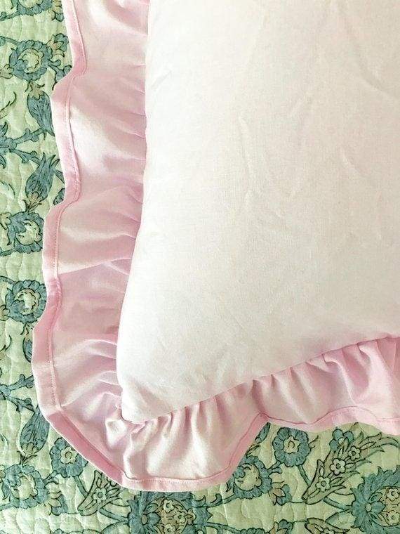 Parfait Pink 26x26 Ruffled Euro Sham handmade heirloom nursery - High Cotton Textile