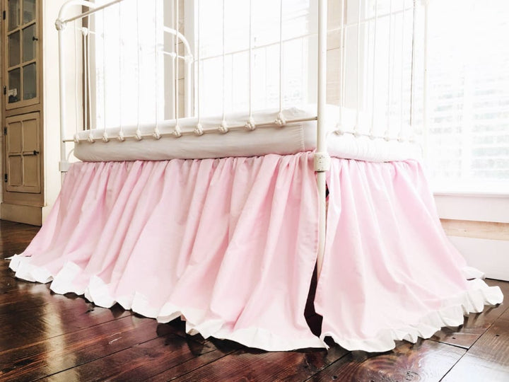 Parfait Pink and White Ruffled Crib Skirt handmade heirloom nursery - High Cotton Textile