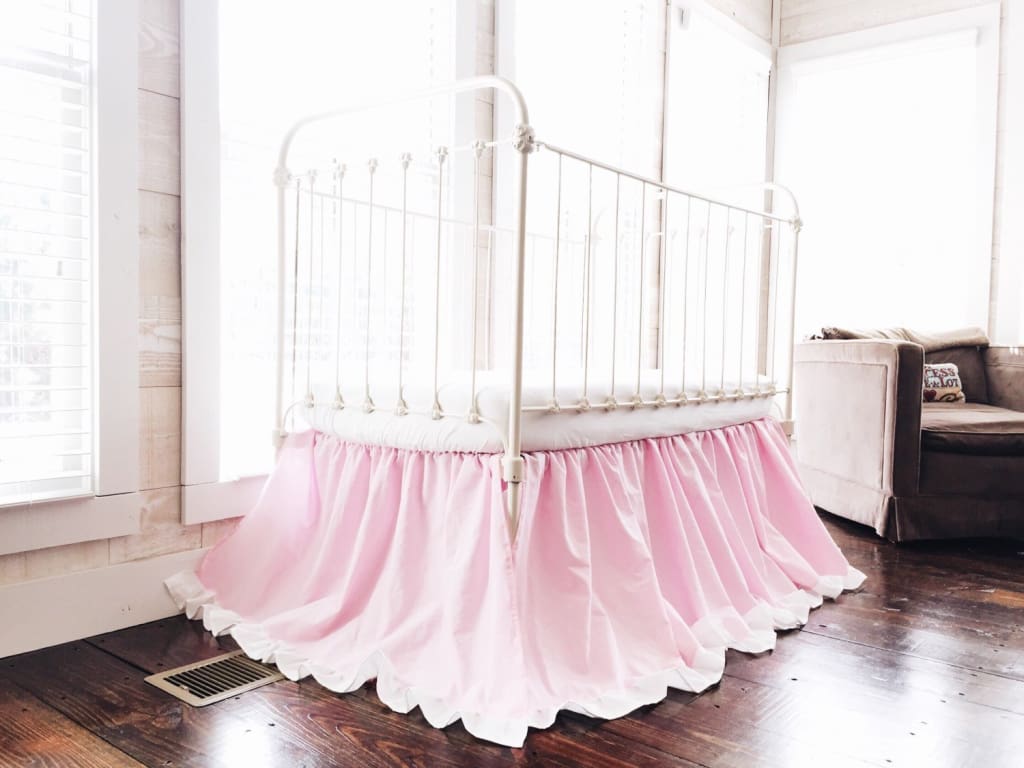 Parfait Pink and White Ruffled Crib Skirt handmade heirloom nursery - High Cotton Textile