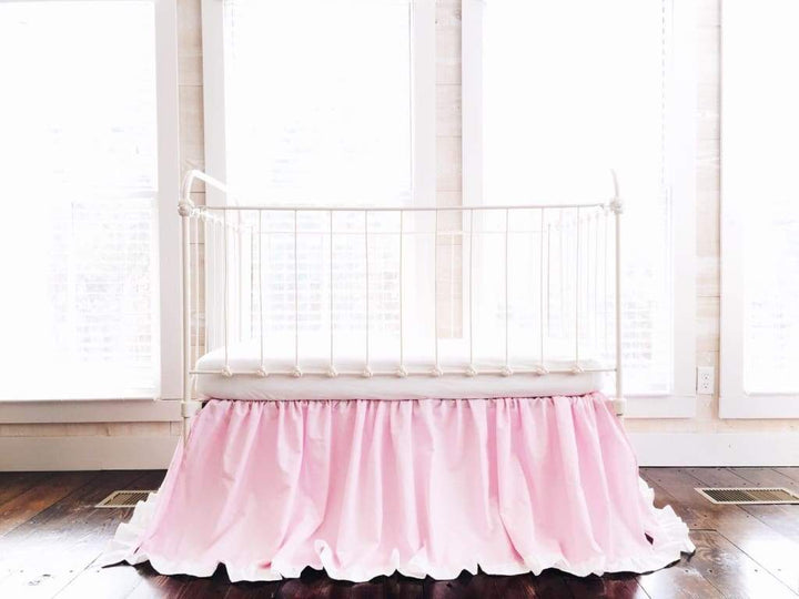 Parfait Pink and White Ruffled Crib Skirt handmade heirloom nursery - High Cotton Textile