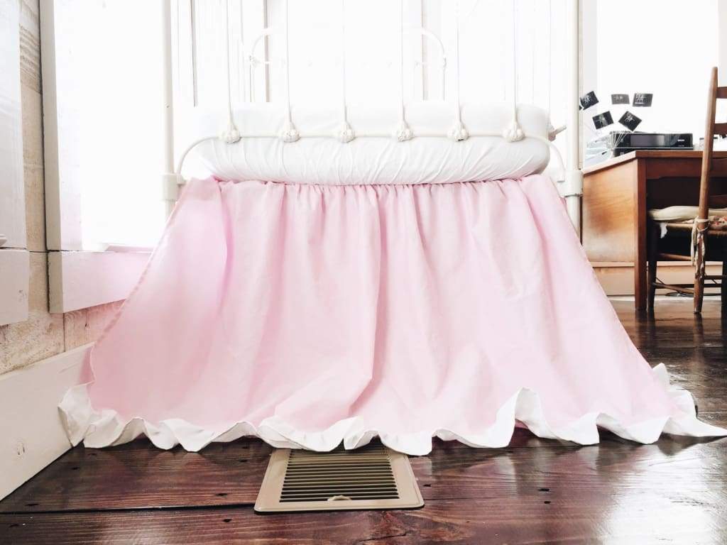 Parfait Pink and White Ruffled Crib Skirt handmade heirloom nursery - High Cotton Textile