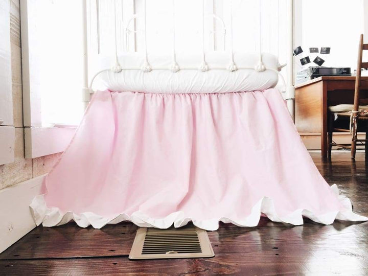 Parfait Pink and White Ruffled Crib Skirt handmade heirloom nursery - High Cotton Textile
