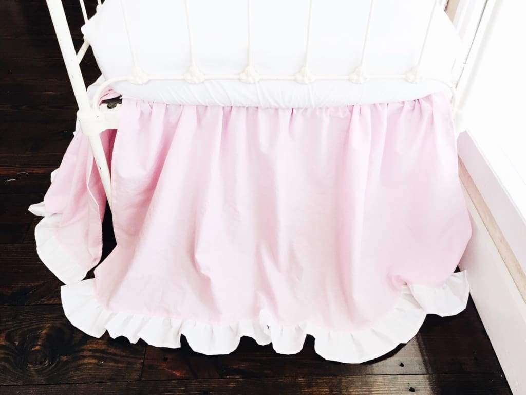 Parfait Pink and White Ruffled Crib Skirt handmade heirloom nursery - High Cotton Textile