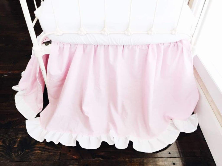 Parfait Pink and White Ruffled Crib Skirt handmade heirloom nursery - High Cotton Textile