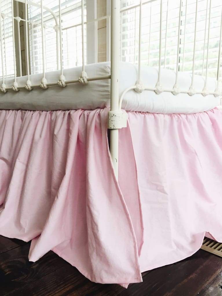 Parfait Pink Farmhouse Crib Skirt handmade heirloom nursery - High Cotton Textile