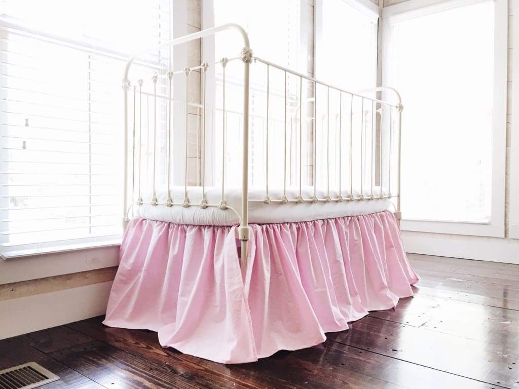 Parfait Pink Farmhouse Crib Skirt handmade heirloom nursery - High Cotton Textile