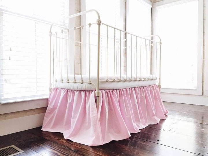 Parfait Pink Farmhouse Crib Skirt handmade heirloom nursery - High Cotton Textile