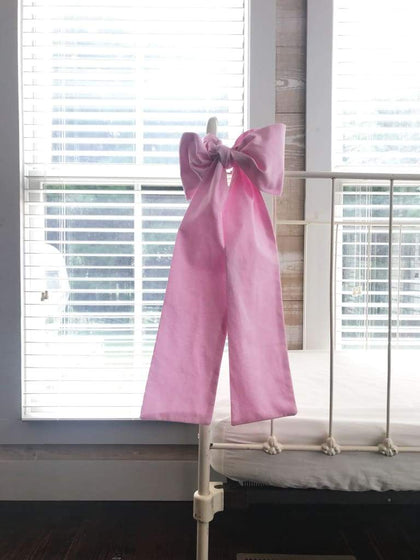 Large parfait pink washed cotton crib bow sash