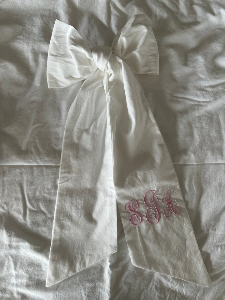 Personalized Baby Bow Sash for Newborn Photos handmade heirloom nursery - High Cotton Textile