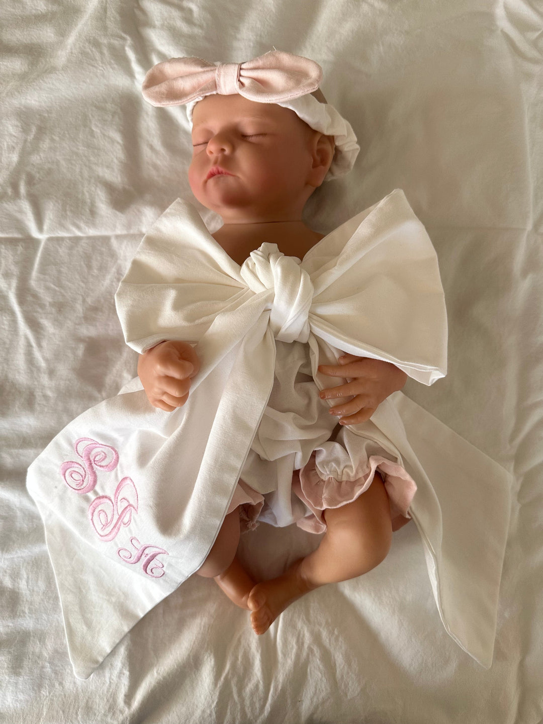 Personalized baby bow sash for newborn photos handmade in Alabama
