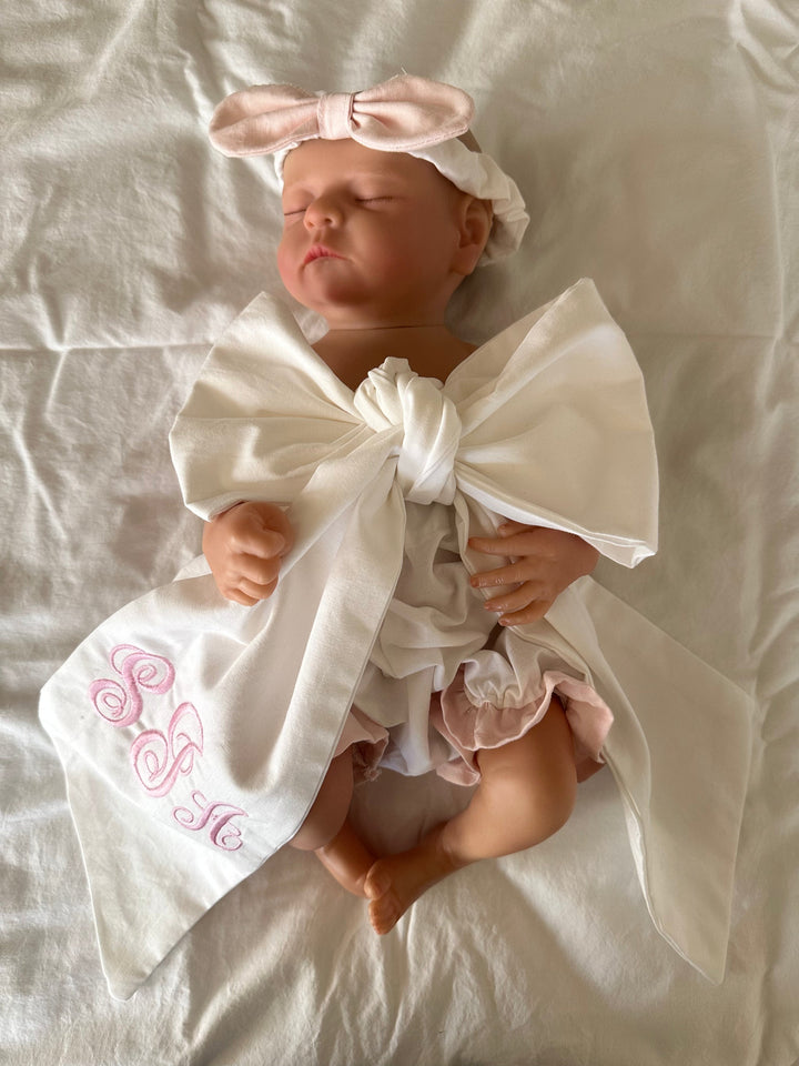 Personalized baby bow sash for newborn photos handmade in Alabama