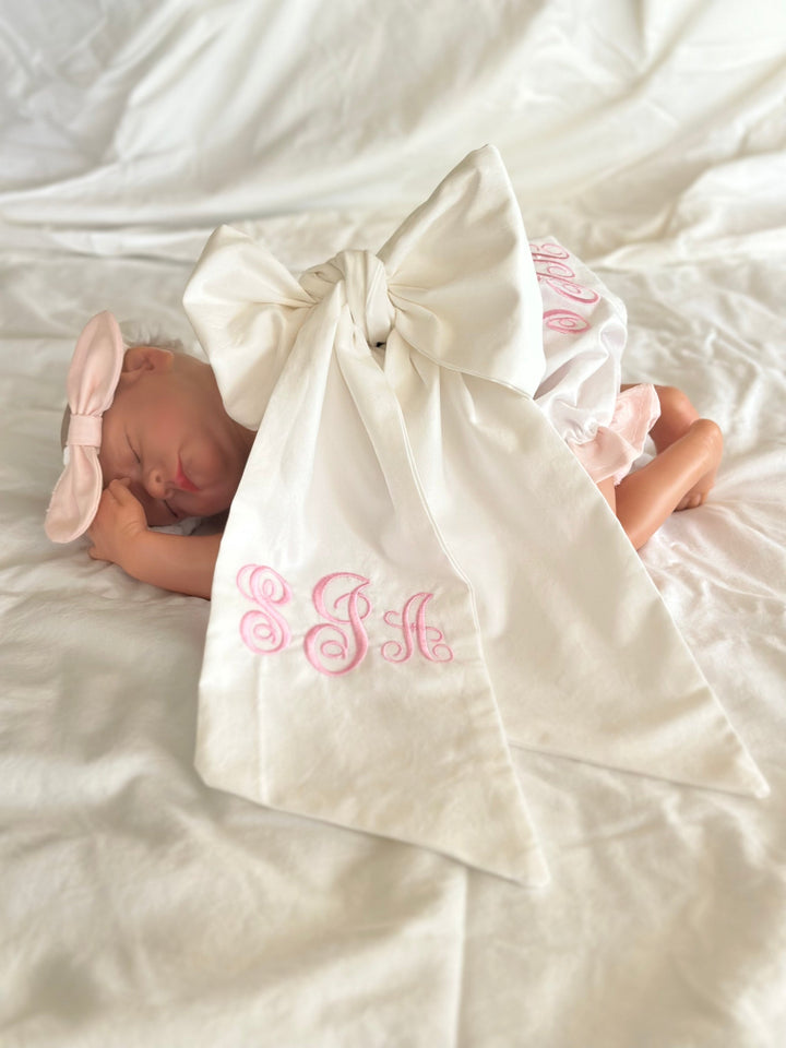 Personalized baby bow sash for newborn photos handmade in Alabama — view 3