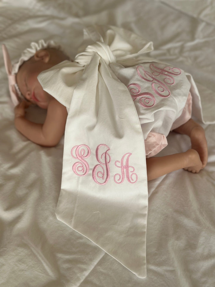 Personalized baby bow sash for newborn photos handmade in Alabama — view 6