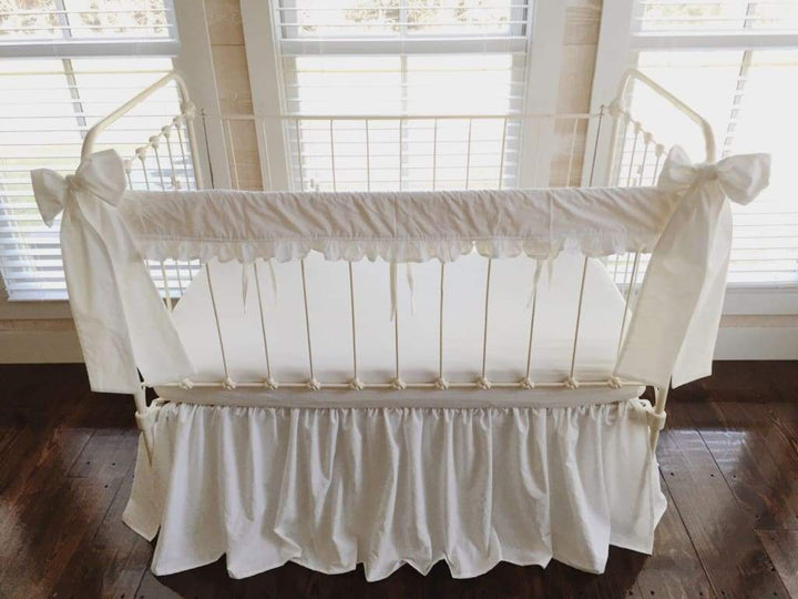 Personalized Ruffled Crib Rail Cover, Farmhouse Crib Skirt & Bow Set handmade heirloom nursery - High Cotton Textile