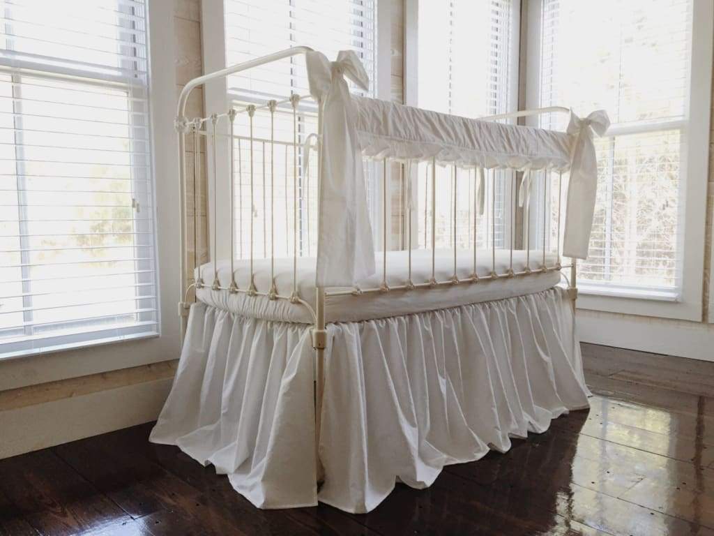 Personalized Ruffled Crib Rail Cover, Farmhouse Crib Skirt & Bow Set handmade heirloom nursery - High Cotton Textile