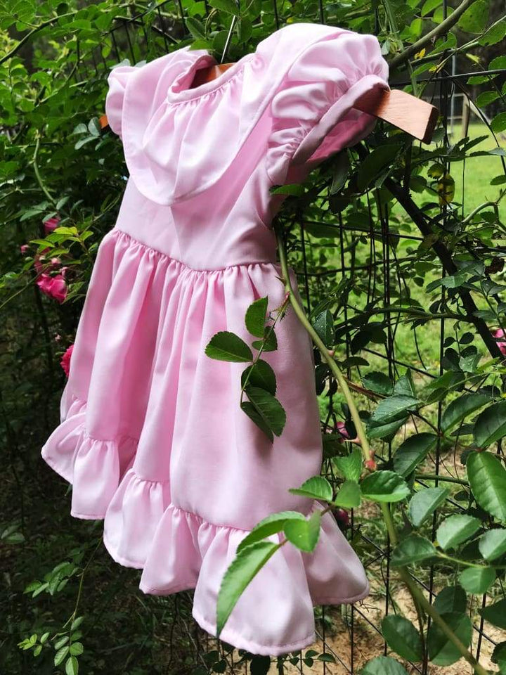 Pink Baby Girl Ruffled Dress handmade heirloom nursery - High Cotton Textile