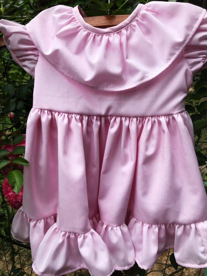 Pink Baby Girl Ruffled Dress handmade heirloom nursery - High Cotton Textile