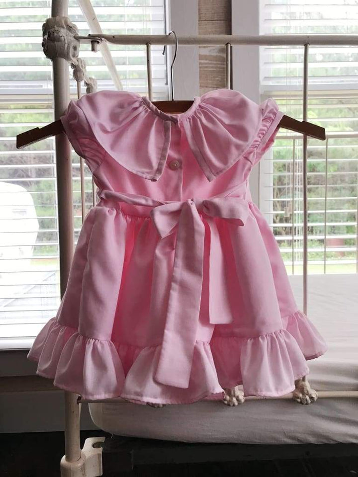 Pink Baby Girl Ruffled Dress handmade heirloom nursery - High Cotton Textile