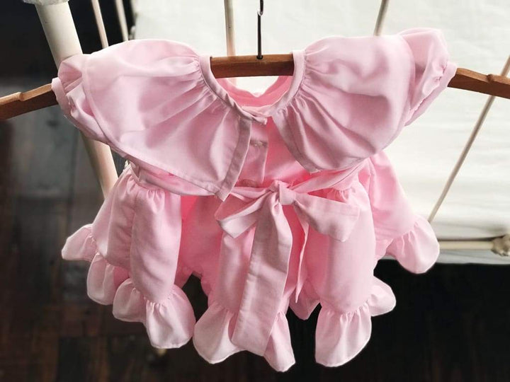 Pink Baby Girl Ruffled Dress handmade heirloom nursery - High Cotton Textile