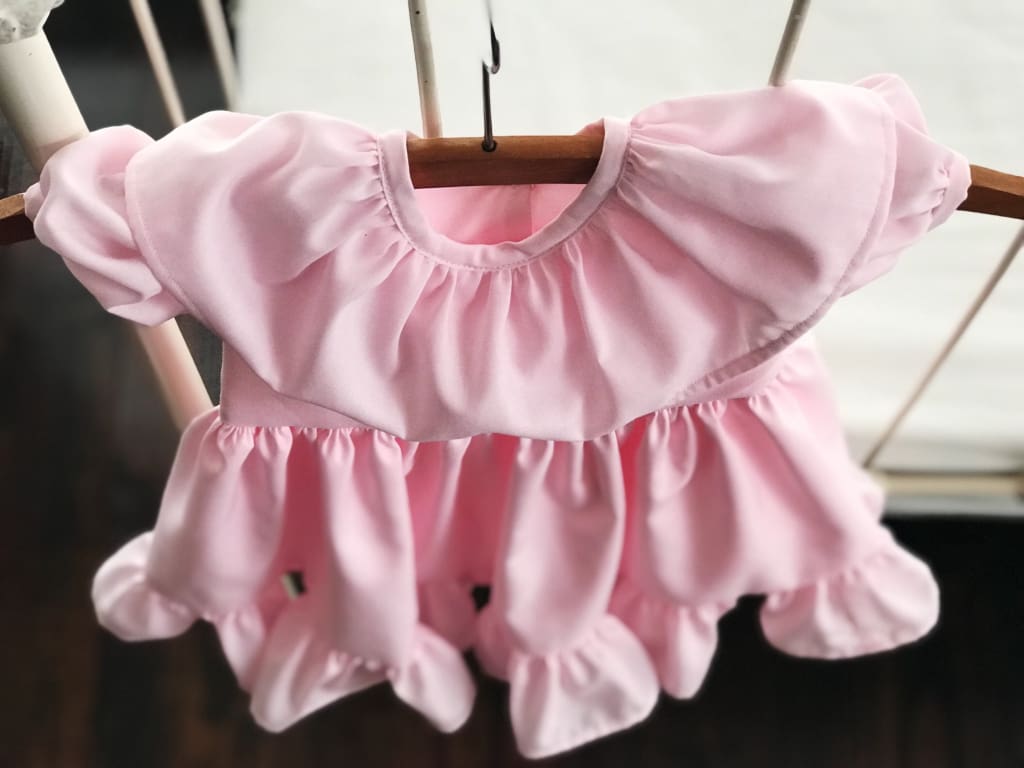 Pink Baby Girl Ruffled Dress handmade heirloom nursery - High Cotton Textile
