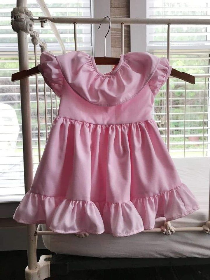 Pink Baby Girl Ruffled Dress handmade heirloom nursery - High Cotton Textile