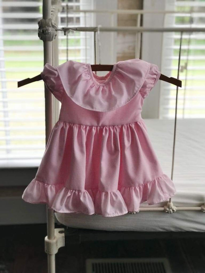 Pink Baby Girl Ruffled Dress handmade heirloom nursery - High Cotton Textile