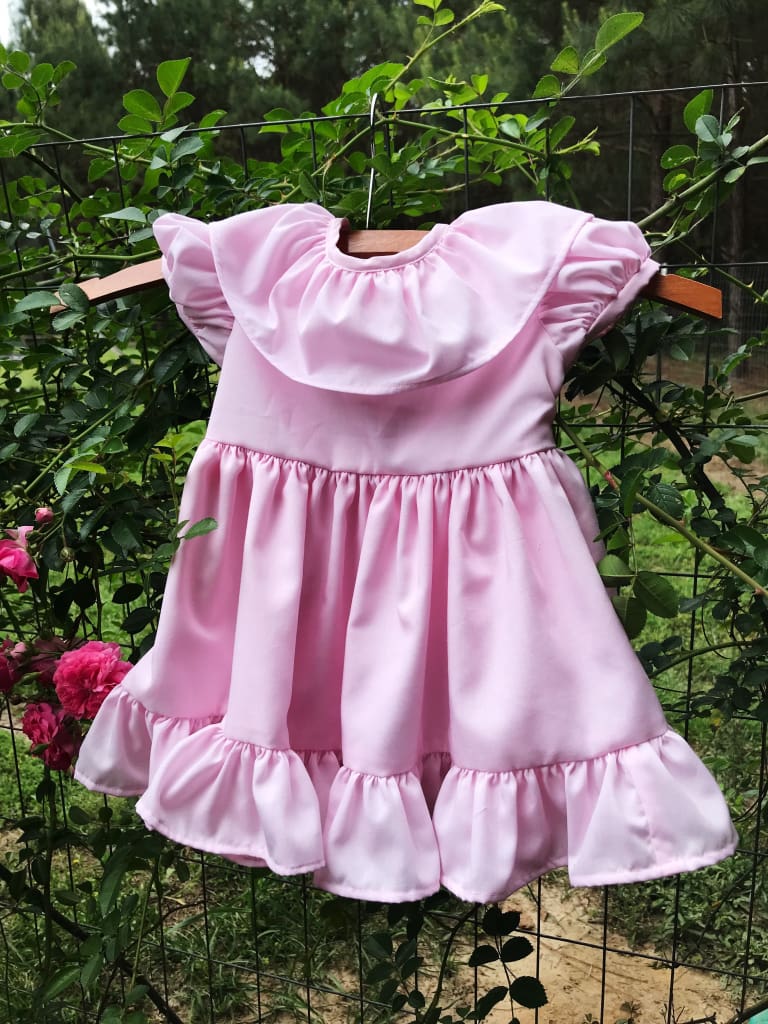 Pink Baby Girl Ruffled Dress handmade heirloom nursery - High Cotton Textile