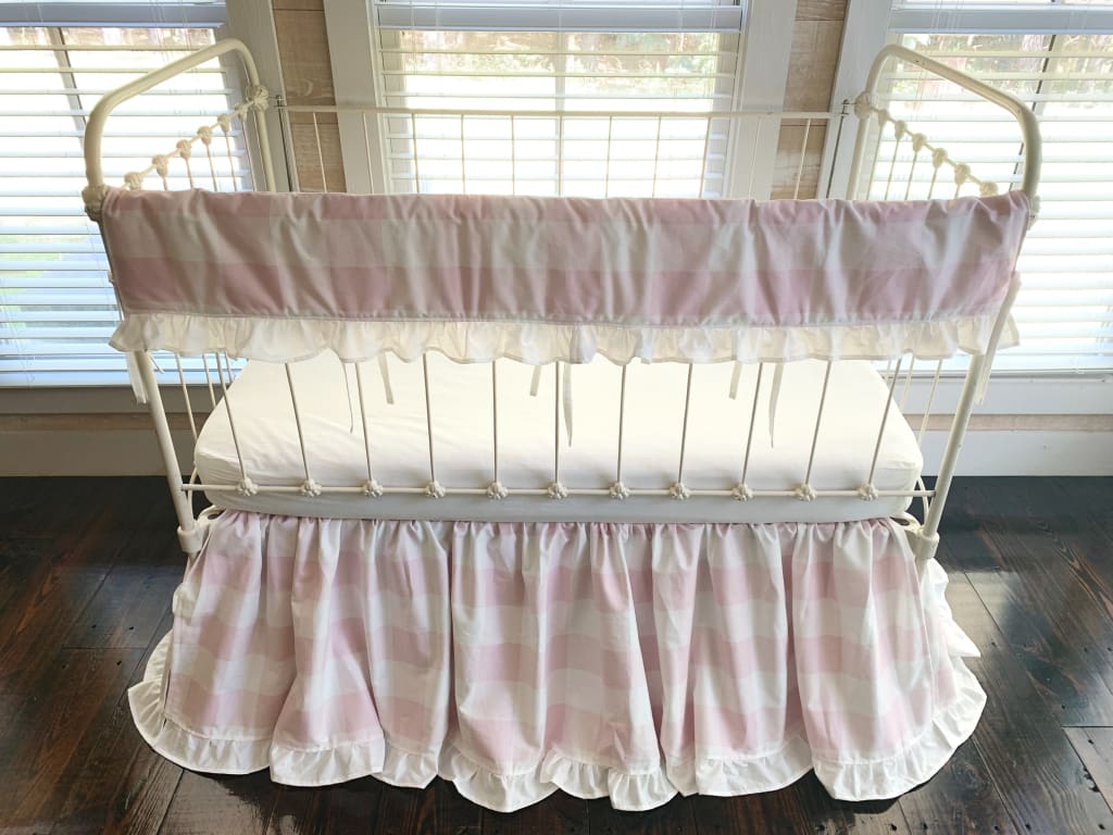Pink Buffalo Check Crib Bedding Set with Ruffle – Personalized Option Available handmade heirloom nursery - High Cotton Textile