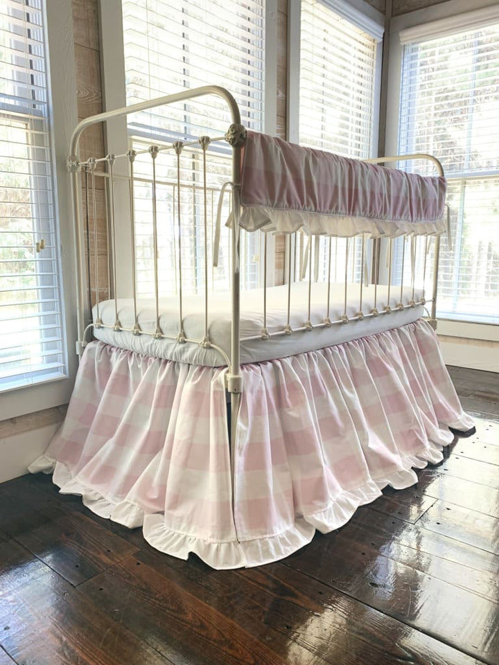 Pink Buffalo Check Crib Bedding Set with Ruffle – Personalized Option Available handmade heirloom nursery - High Cotton Textile