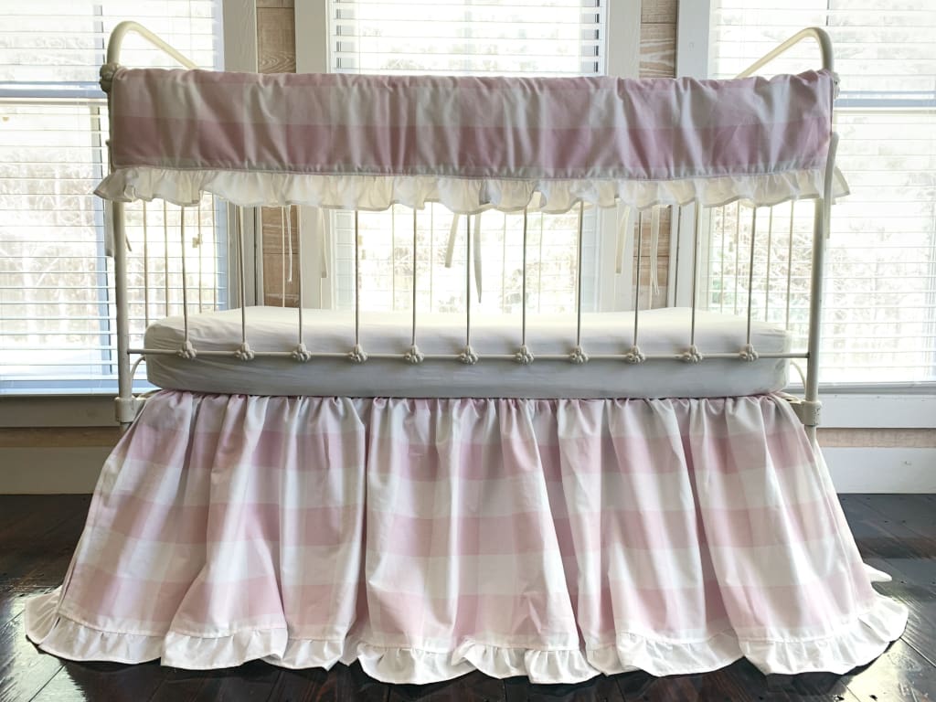 Pink Buffalo Check Crib Bedding Set with Ruffle – Personalized Option Available handmade heirloom nursery - High Cotton Textile