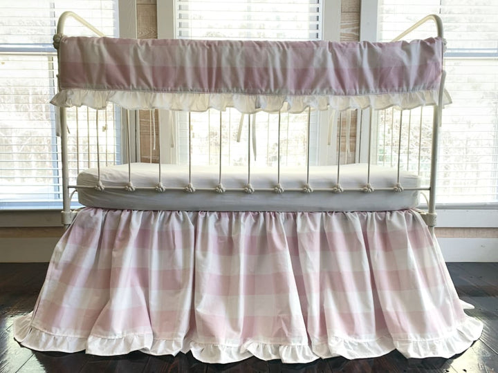Pink Buffalo Check Crib Bedding Set with Ruffle – Personalized Option Available handmade heirloom nursery - High Cotton Textile
