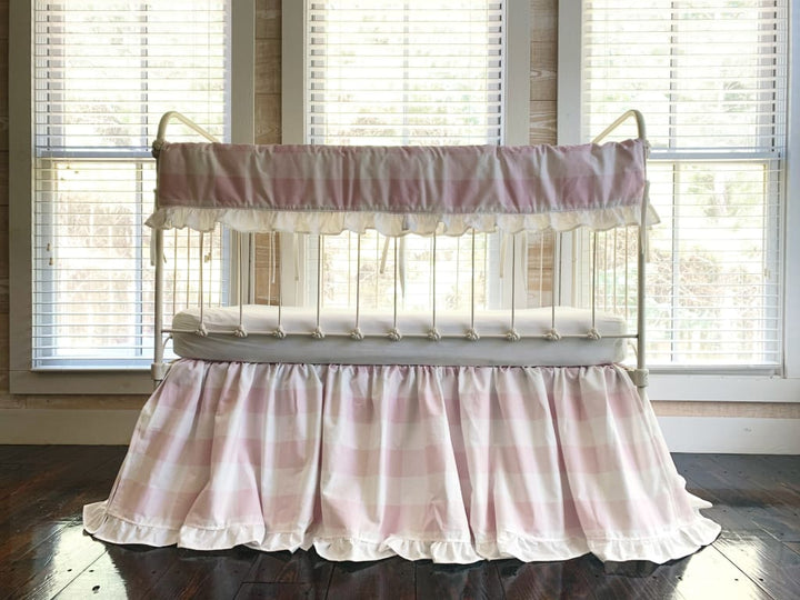 Pink Buffalo Check Crib Bedding Set with Ruffle – Personalized Option Available handmade heirloom nursery - High Cotton Textile
