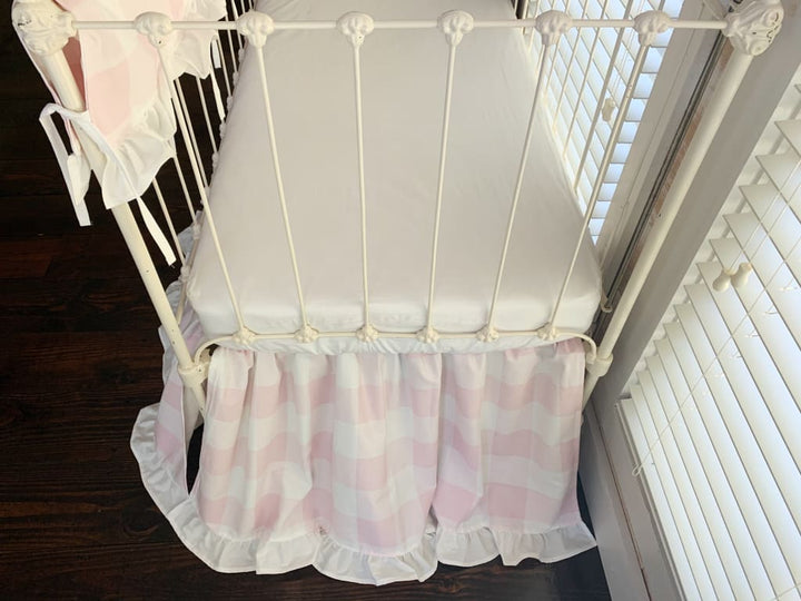 Pink Buffalo Check Crib Bedding Set with Ruffle – Personalized Option Available handmade heirloom nursery - High Cotton Textile
