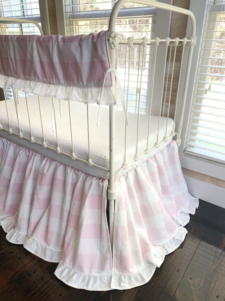 Pink Buffalo Check Crib Bedding Set with Ruffle – Personalized Option Available handmade heirloom nursery - High Cotton Textile