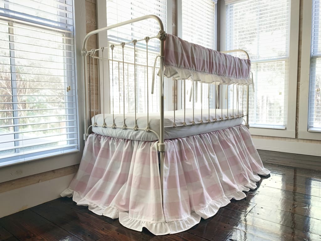 Pink Buffalo Check Crib Bedding Set with Ruffle – Personalized Option Available handmade heirloom nursery - High Cotton Textile