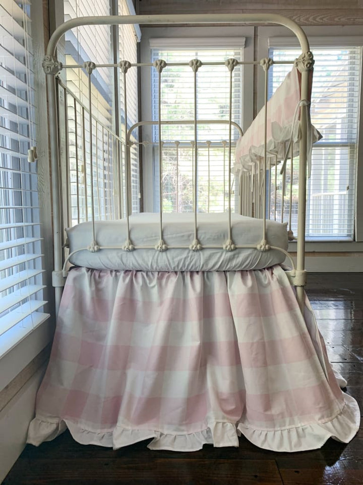Pink Buffalo Check Crib Bedding Set with Ruffle – Personalized Option Available handmade heirloom nursery - High Cotton Textile
