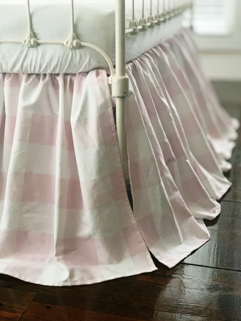 Pink Buffalo Check Farmhouse Crib Skirt handmade heirloom nursery - High Cotton Textile