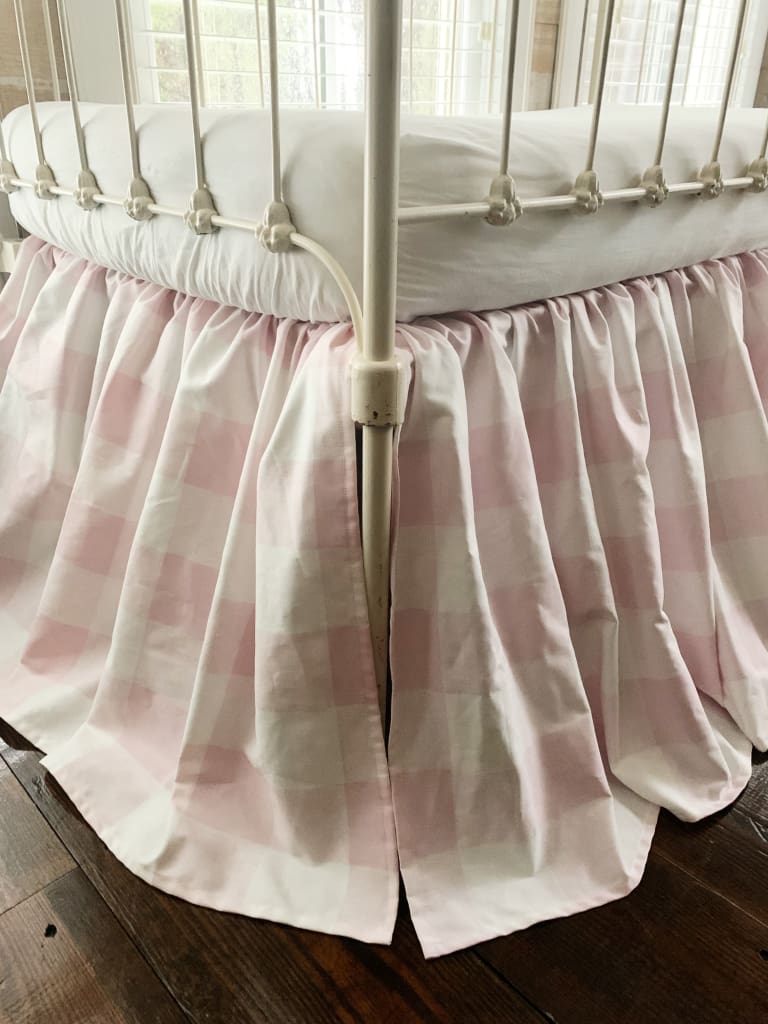 Pink Buffalo Check Farmhouse Crib Skirt handmade heirloom nursery - High Cotton Textile
