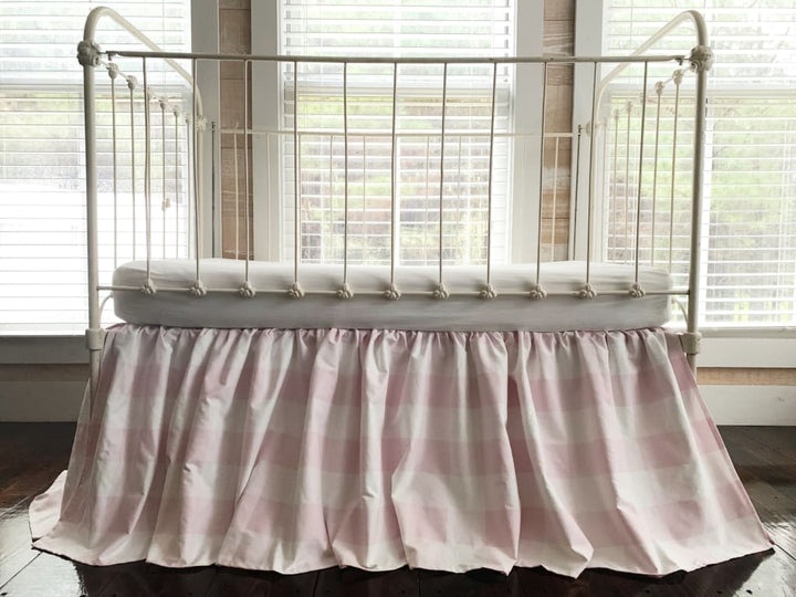 Pink Buffalo Check Farmhouse Crib Skirt handmade heirloom nursery - High Cotton Textile