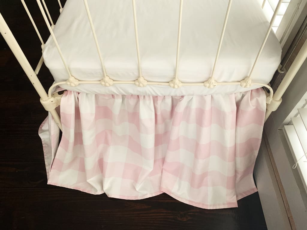 Pink Buffalo Check Farmhouse Crib Skirt handmade heirloom nursery - High Cotton Textile