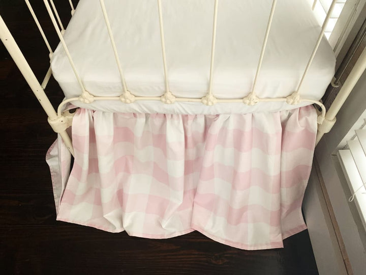 Pink Buffalo Check Farmhouse Crib Skirt handmade heirloom nursery - High Cotton Textile