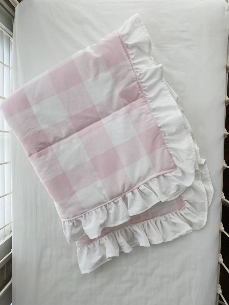 Pink Buffalo Check Ruffled Crib Quilt