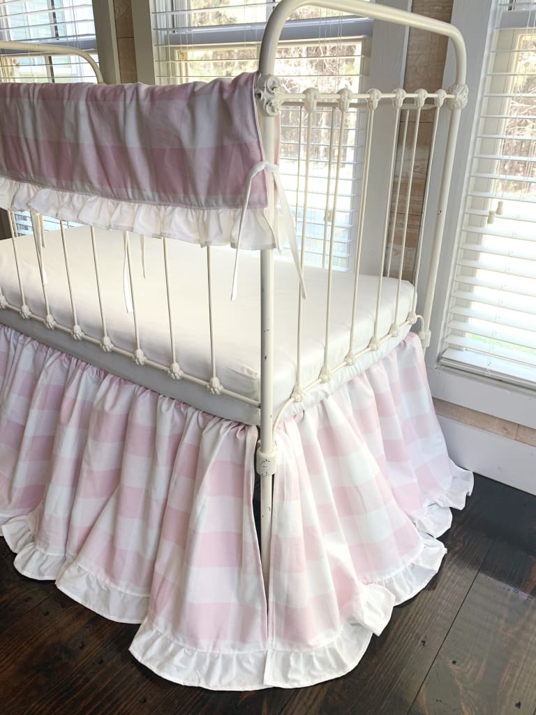Pink Buffalo Check | Ruffled Crib Rail Cover Baby Girl Bedding Set